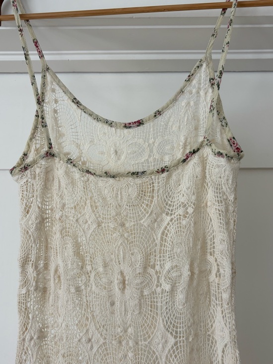 American Vintage Crochet Maxi Slip Dress Women’s Small Cream with Floral trim - Picture 6 of 16